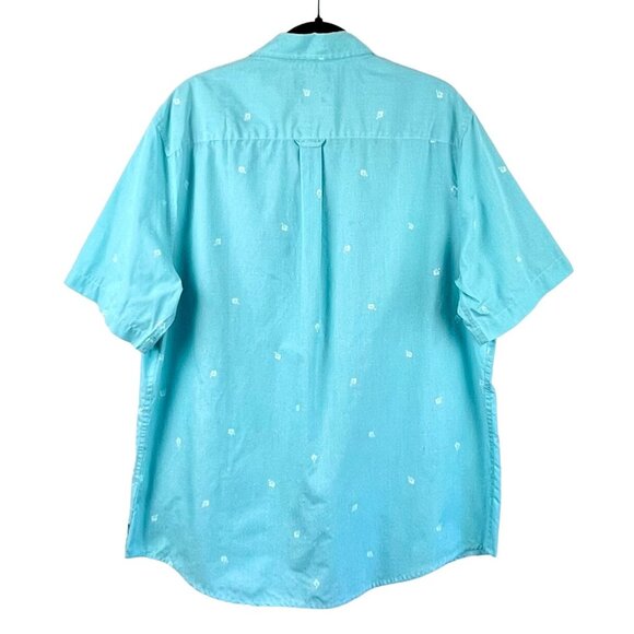 Chaps Easy Care Mens XL Blue Short-Sleeve Button-Up Shirt White Floral Pattern - Picture 4 of 15